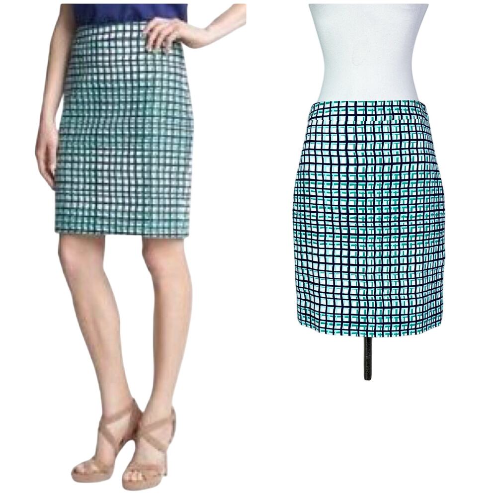 Kate Spade | Judy Geometric Print Pencil Green Blue White Office Designer Skirt